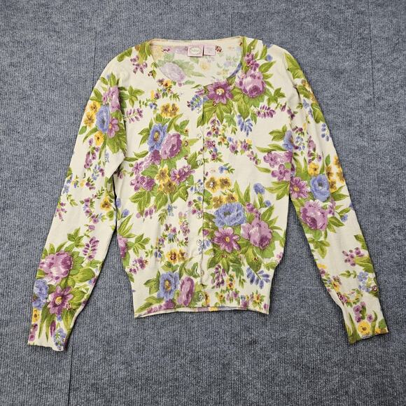 Parfait Cardigan Sweater Womens Medium Floral Embroidered Beaded Cottage Garden - Picture 1 of 8
